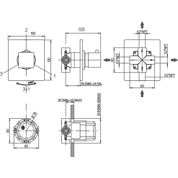 Переключатель потоков на три потребителя Paini Grazia 21PZ471, черный матовый - 3 Переключатель потоков на три потребителя Paini Grazia 21PZ471, черный матовый фото 3