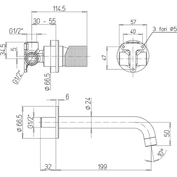 Смеситель для раковины настенный Paini Cox Grip 7GPJ208, матовое золото фото 7