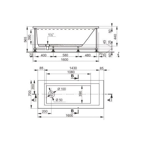 Ванна акриловая Pestan Veedi Anica 160x70 см 13016070, Размер - мм: 1600х700 фото 4
