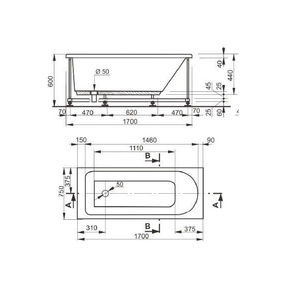 Ванна акриловая Pestan Veedi Mira 170x75 см 13217075 фото 4