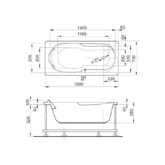 Ванна акриловая Pestan Veedi Ina 160x70 см 13316070 фото 4