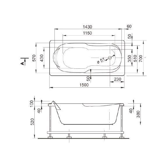 Ванна акриловая Pestan Veedi Iva 150x70 см 13415070 фото 4
