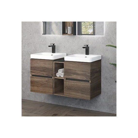 Тумбы подвесные с раковинами Comforty Дартфорд 110 см, дуб тёмно-коричневый фото 
