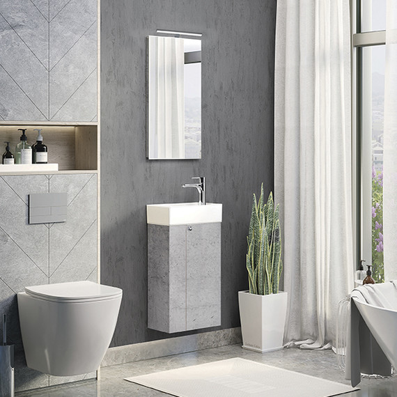 Зеркало Comforty Асти 40 см, бетон светлый фото 2