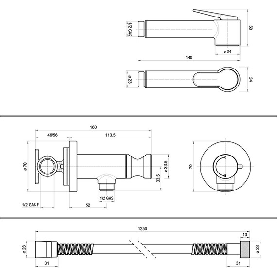 Набор для гигиенического душа Bossini Paloma Brass E37005B.094, брашированный никель фото 2