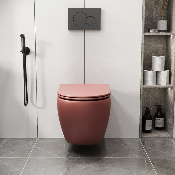 Унитаз подвесной безободковый Grossman Color GR-4455PIMS с тонкой крышкой микролифт, розовый матовый, Цвет производителя: красный фото 10