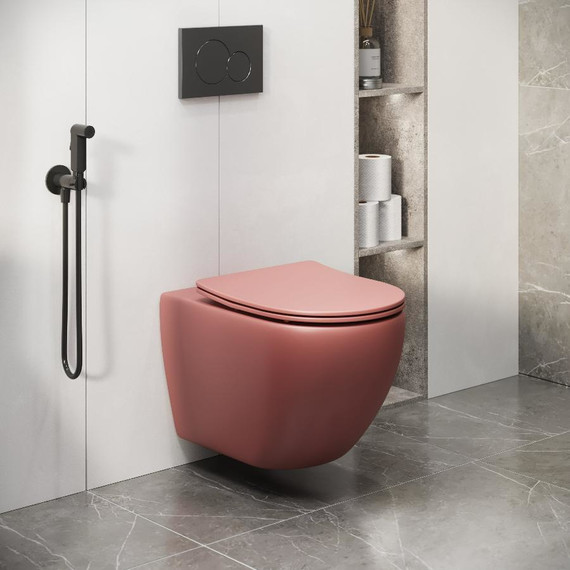 Унитаз подвесной безободковый Grossman Color GR-4455PIMS с тонкой крышкой микролифт, розовый матовый, Цвет производителя: красный фото 3