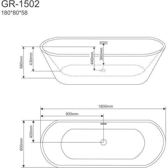 Ванна отдельностоящая Grossman 180x80 см GR-1502 фото 3