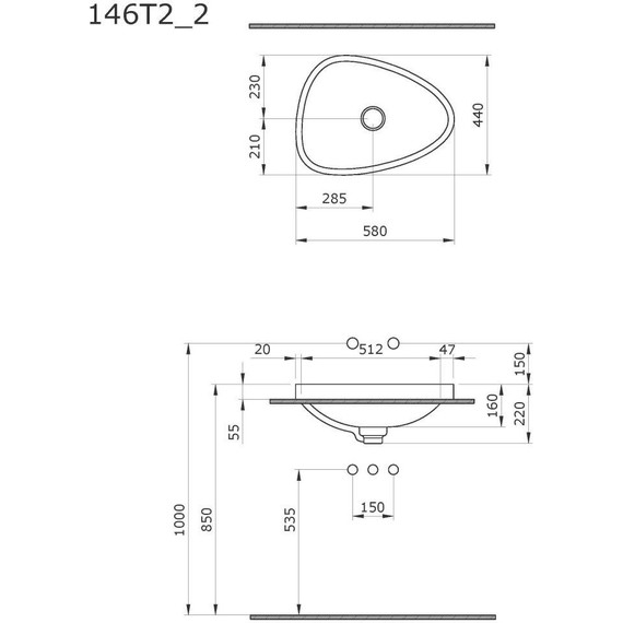 Раковина врезная на столешницу Ambassador Kingston 58 см 146T20202, черный матовый фото 7