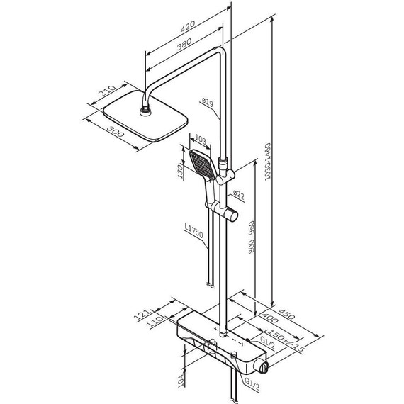 Душевая стойка с термостатом Am.Pm Func F078F300, Цвет производителя: хром - 15 Душевая стойка с термостатом Am.Pm Func F078F300, Цвет производителя: хром фото 15