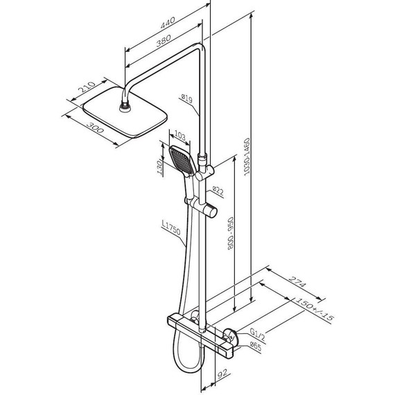 Душевая стойка с термостатом Am.Pm Func F078F400 - 14 Душевая стойка с термостатом Am.Pm Func F078F400 фото 14