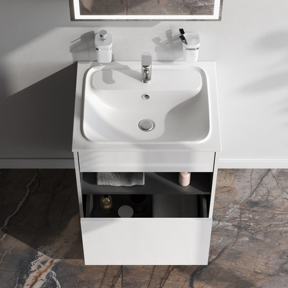 Тумба подвесная с раковиной Am.Pm Func 60 см M8FFUX0601WG, белый глянцевый, Цвет фасада: белый фото 2