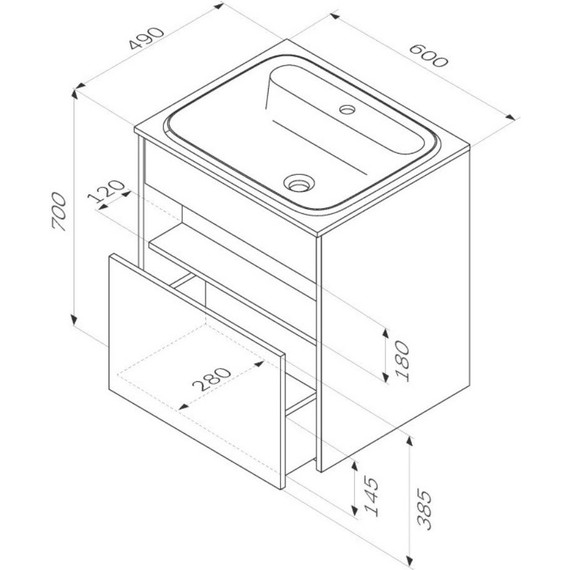 Тумба подвесная с раковиной Am.Pm Func 60 см M8FFUX0601WG, белый глянцевый, Цвет фасада: белый фото 12
