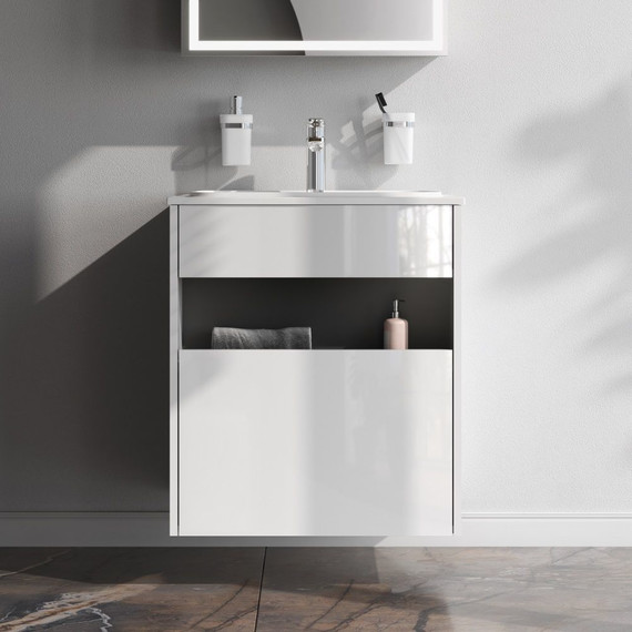 Тумба подвесная с раковиной Am.Pm Func 60 см M8FFUX0601WG, белый глянцевый, Цвет фасада: белый фото 3