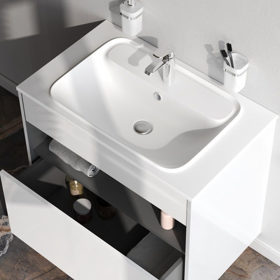 Тумба подвесная с раковиной Am.Pm Func 80 см M8FFUX0801WG, белый глянцевый, Цвет фасада: белый - 3 Тумба подвесная с раковиной Am.Pm Func 80 см M8FFUX0801WG, белый глянцевый, Цвет фасада: белый фото 3