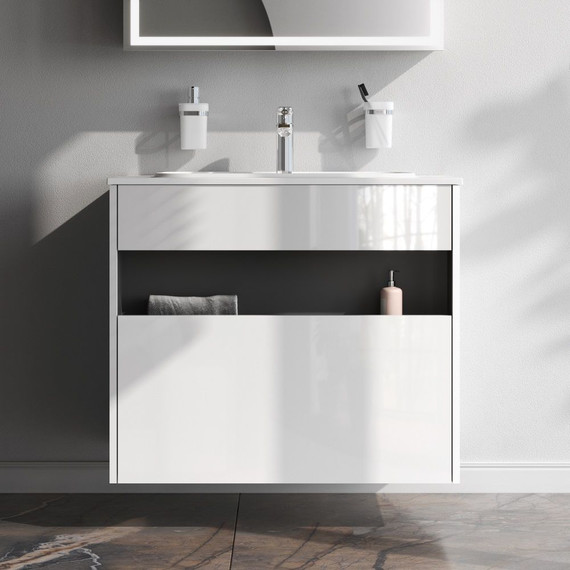 Тумба подвесная с раковиной Am.Pm Func 80 см M8FFUX0801WG, белый глянцевый, Цвет фасада: белый - 9 Тумба подвесная с раковиной Am.Pm Func 80 см M8FFUX0801WG, белый глянцевый, Цвет фасада: белый фото 9