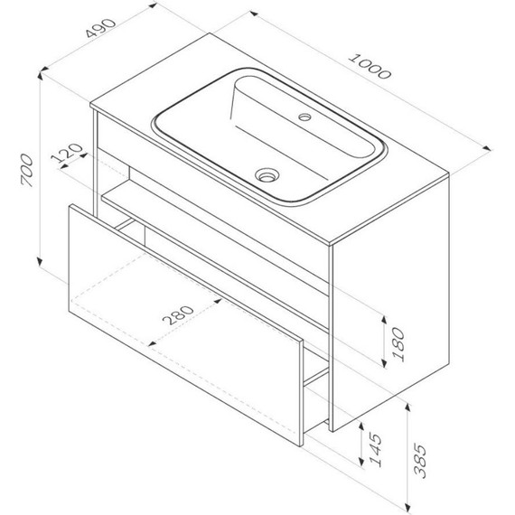 Тумба подвесная с раковиной Am.Pm Func 100 см M8FFUX1001WG, белый глянцевый, Цвет фасада: белый фото 12