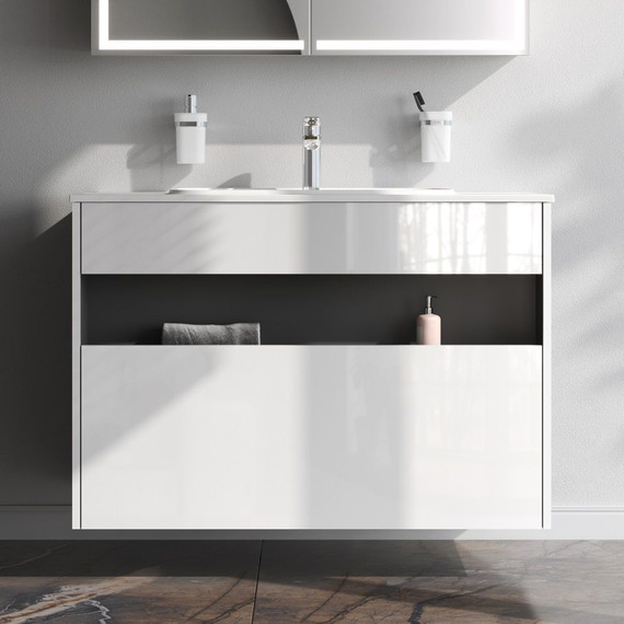 Тумба подвесная с раковиной Am.Pm Func 100 см M8FFUX1001WG, белый глянцевый, Цвет фасада: белый фото 10