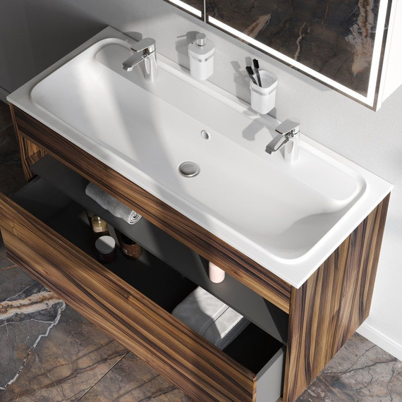 Тумба подвесная с раковиной Am.Pm Func 120 см M8FFUX1201OF, дуб крафт, Цвет фасада: тёмное дерево фото 5