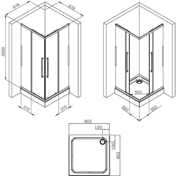 Душевое ограждение Am.Pm Func 90x90 см W84G-403-9090-BТ, черный/прозрачное фото 10