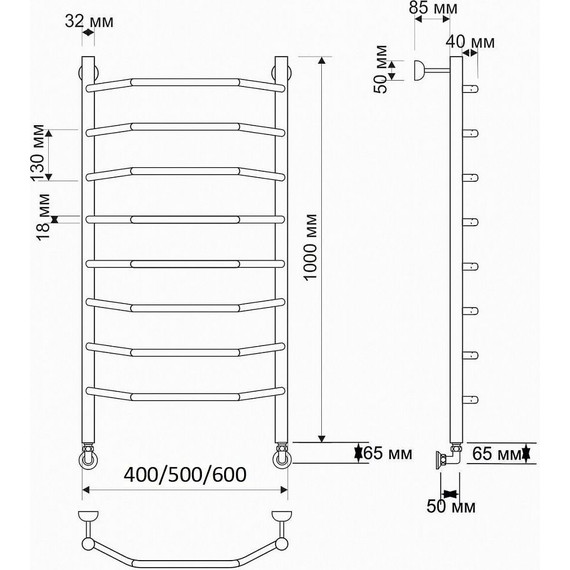 Полотенцесушитель водяной Secado Агата 1 П8 500x1000 мм, бронза фото 3