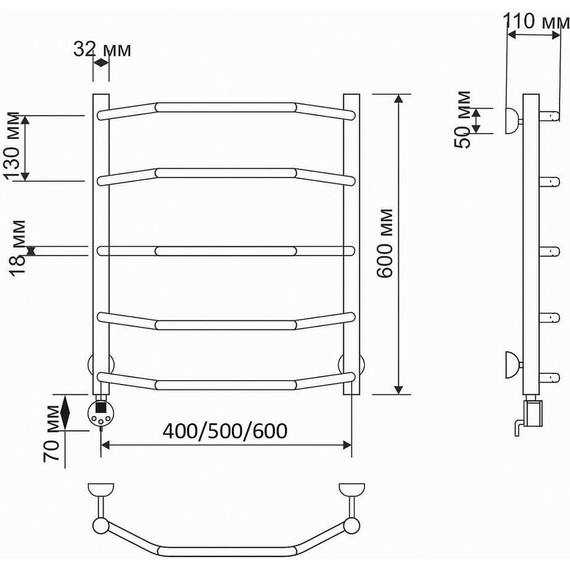 Полотенцесушитель электрический Secado Агата 1 П5 500x600 мм (возможность скрытого подключения) бронза фото 3