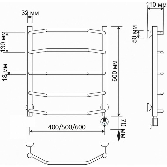 Полотенцесушитель электрический Secado Агата 1 П5 500x600 мм (возможность скрытого подключения) бронза фото 4