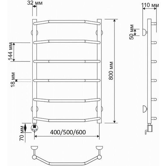 Полотенцесушитель электрический Secado Агата 1 П6 500x800 мм (возможность скрытого подключения) бронза фото 3