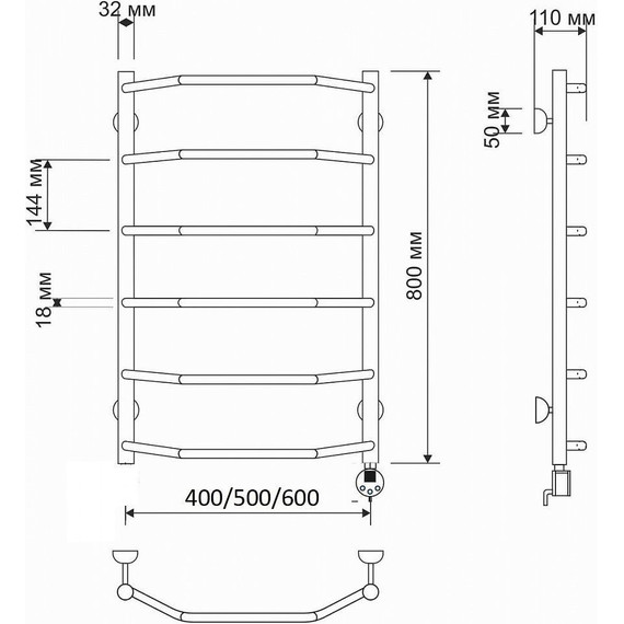 Полотенцесушитель электрический Secado Агата 1 П6 500x800 мм (возможность скрытого подключения) бронза фото 4