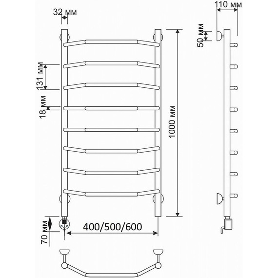 Полотенцесушитель электрический Secado Агата 1 П8 500x1000 мм (возможность скрытого подключения) бронза фото 3