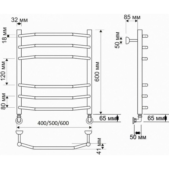 Полотенцесушитель водяной Secado Агата 2 П6 500x600 мм, бронза фото 3
