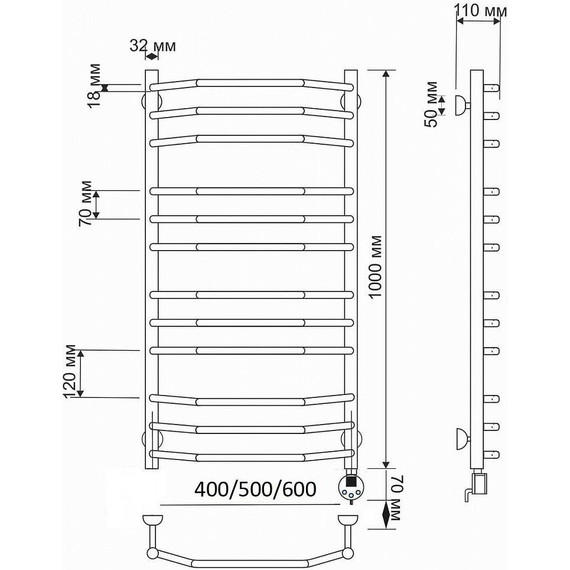 Полотенцесушитель электрический Secado Агата 2 П12 500x1000 мм (возможность скрытого подключения) бронза фото 4