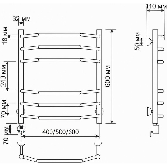 Полотенцесушитель электрический Secado Агата 2 П6 500x600 мм (возможность скрытого подключения) бронза фото 3