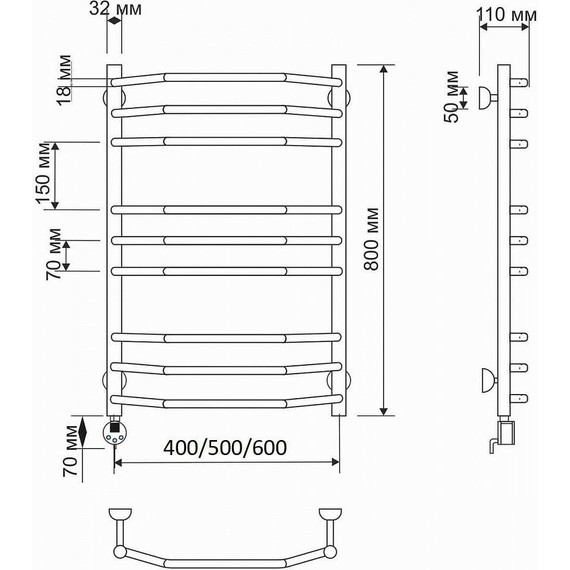 Полотенцесушитель электрический Secado Агата 2 П9 500x800 мм (возможность скрытого подключения) бронза - 3 Полотенцесушитель электрический Secado Агата 2 П9 500x800 мм (возможность скрытого подключения) бронза фото 3