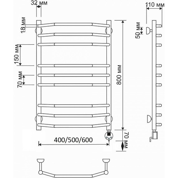 Полотенцесушитель электрический Secado Агата 2 П9 500x800 мм (возможность скрытого подключения) бронза - 4 Полотенцесушитель электрический Secado Агата 2 П9 500x800 мм (возможность скрытого подключения) бронза фото 4