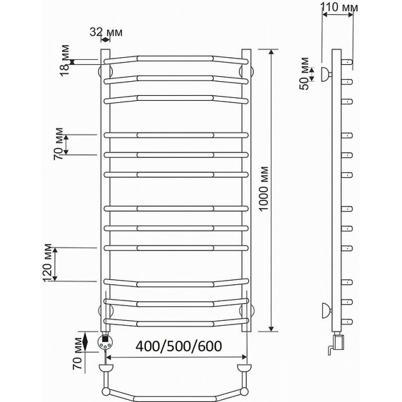 Полотенцесушитель электрический Secado Агата 2 П12 500x1000 мм (возможность скрытого подключения) бронза фото 3