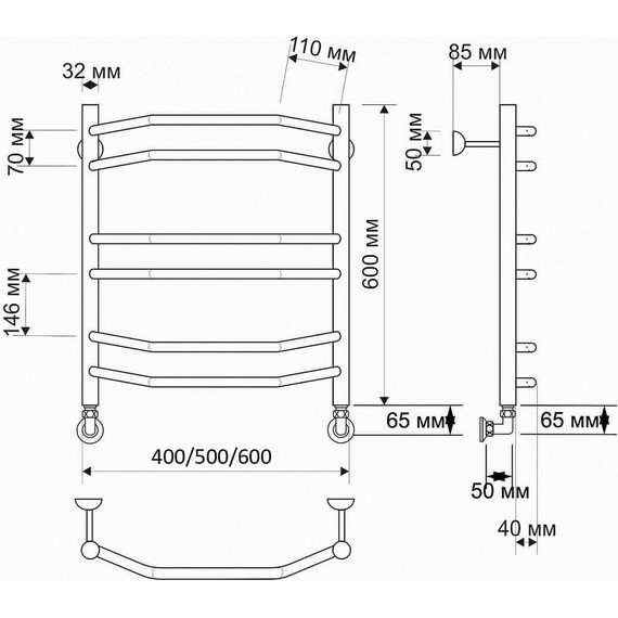 Полотенцесушитель водяной Secado Агата 4 П6 500x600 мм, бронза фото 3