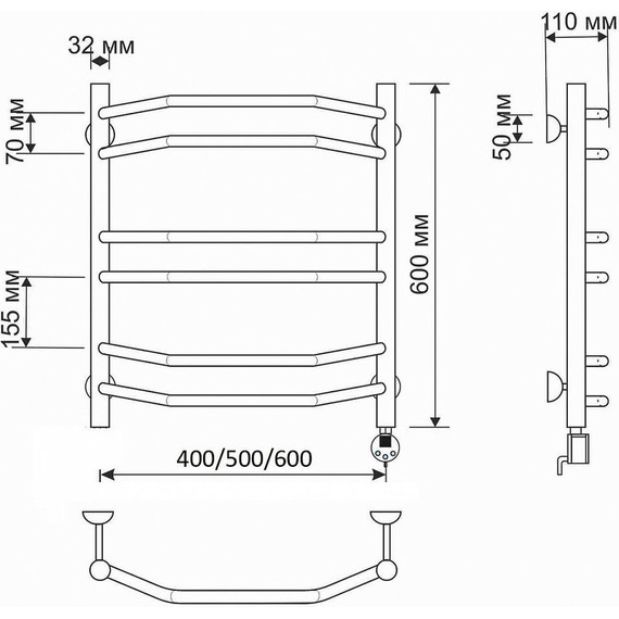 Полотенцесушитель электрический Secado Агата 4 П6 500x600 мм (возможность скрытого подключения) бронза фото 4