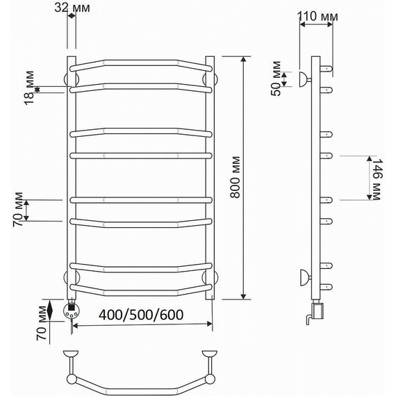 Полотенцесушитель электрический Secado Агата 4 П8 500x800 мм (возможность скрытого подключения) бронза фото 3