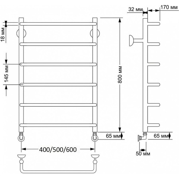Полотенцесушитель водяной Secado Мерида 1 П6 500x800 мм, бронза фото 3