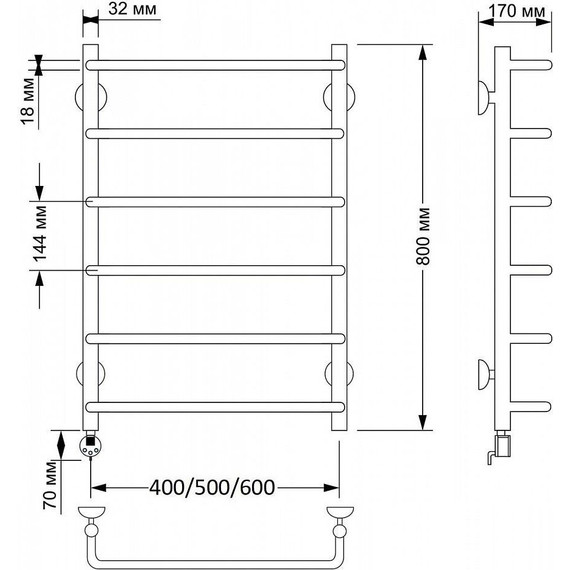 Полотенцесушитель электрический Secado Мерида 1 П6 500x800 мм (возможность скрытого подключения) бронза - 3 Полотенцесушитель электрический Secado Мерида 1 П6 500x800 мм (возможность скрытого подключения) бронза фото 3