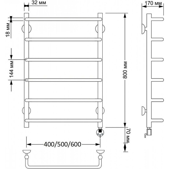 Полотенцесушитель электрический Secado Мерида 1 П6 500x800 мм (возможность скрытого подключения) бронза - 4 Полотенцесушитель электрический Secado Мерида 1 П6 500x800 мм (возможность скрытого подключения) бронза фото 4