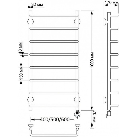 Полотенцесушитель электрический Secado Мерида 1 П8 500x1000 мм (возможность скрытого подключения) бронза фото 4