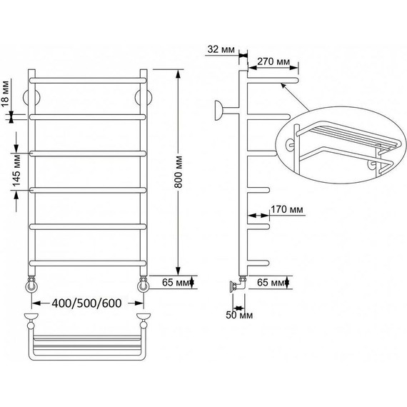 Полотенцесушитель водяной Secado Мерида 2 с полкой П6 500x800 мм, бронза фото 3