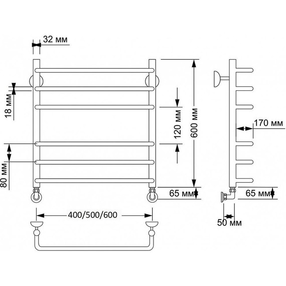 Полотенцесушитель водяной Secado Мерида 3 П6 500x600 мм, бронза фото 3