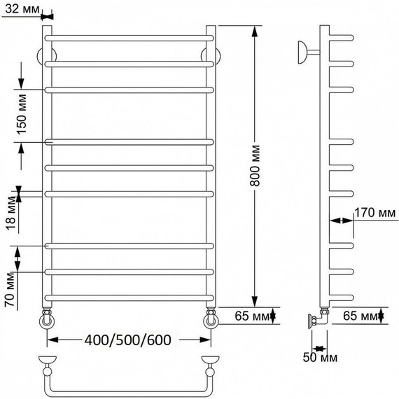 Полотенцесушитель водяной Secado Мерида 3 П9 500x800 мм, бронза фото 3