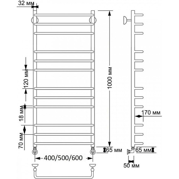 Полотенцесушитель водяной Secado Мерида 3 П12 500x1000 мм, бронза фото 3