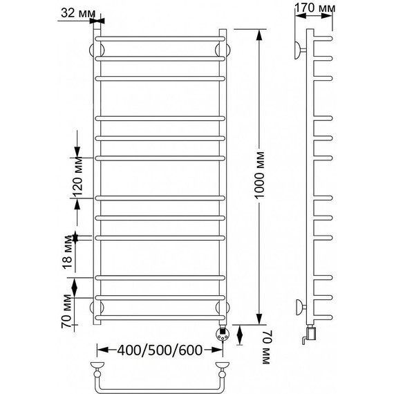 Полотенцесушитель электрический Secado Мерида 3 П12 500x1000 мм (возможность скрытого подключения) бронза фото 4