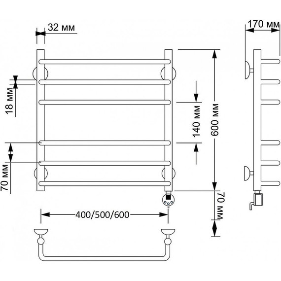 Полотенцесушитель электрический Secado Мерида 3 П6 500x600 мм (возможность скрытого подключения) бронза фото 4