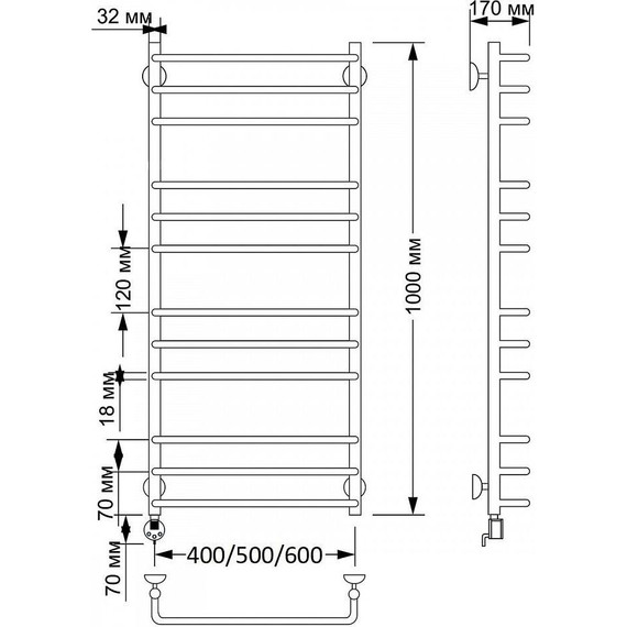 Полотенцесушитель электрический Secado Мерида 3 П12 500x1000 мм (возможность скрытого подключения) бронза фото 3